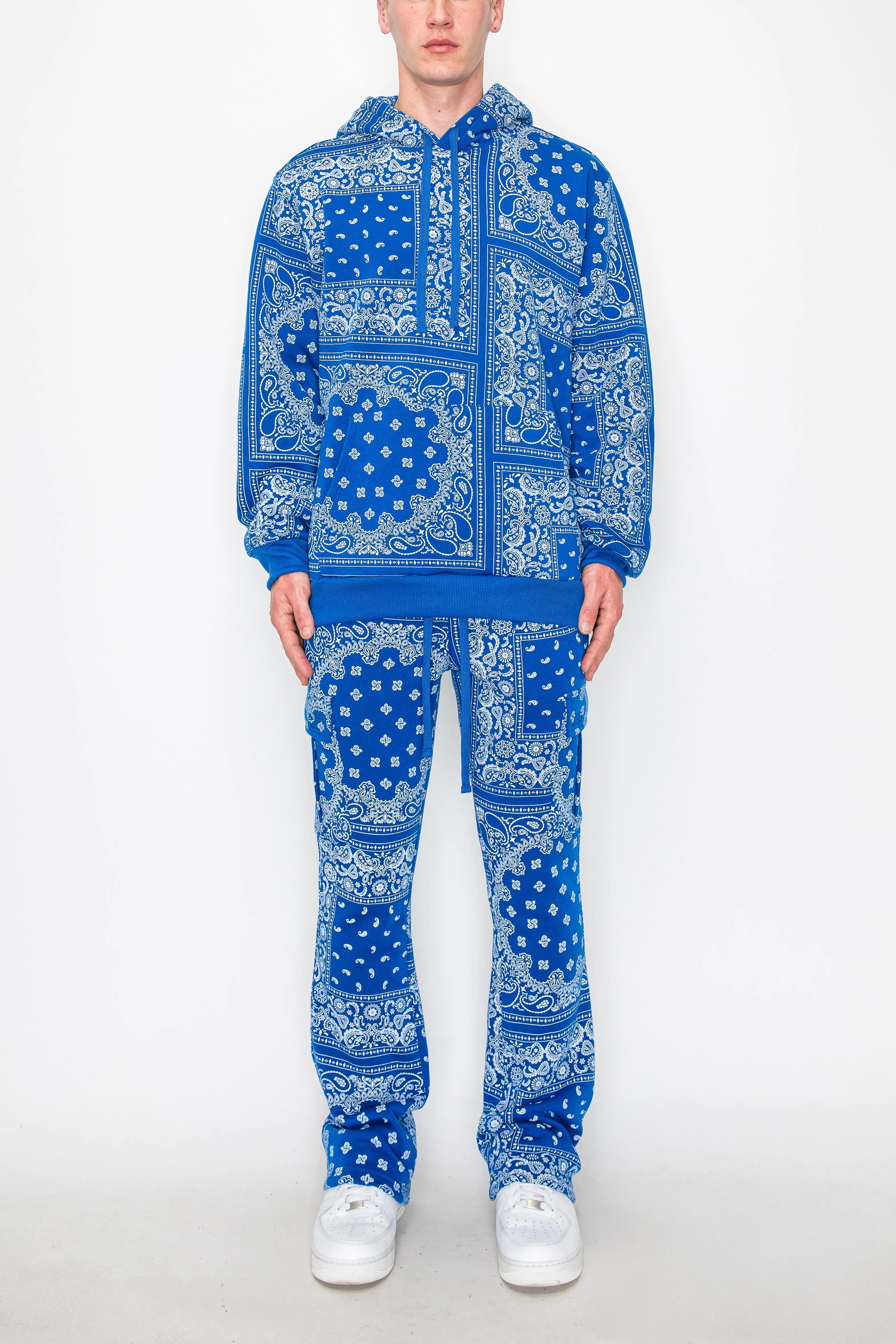 Bandana Pullover Cargo Flared Fleece Set