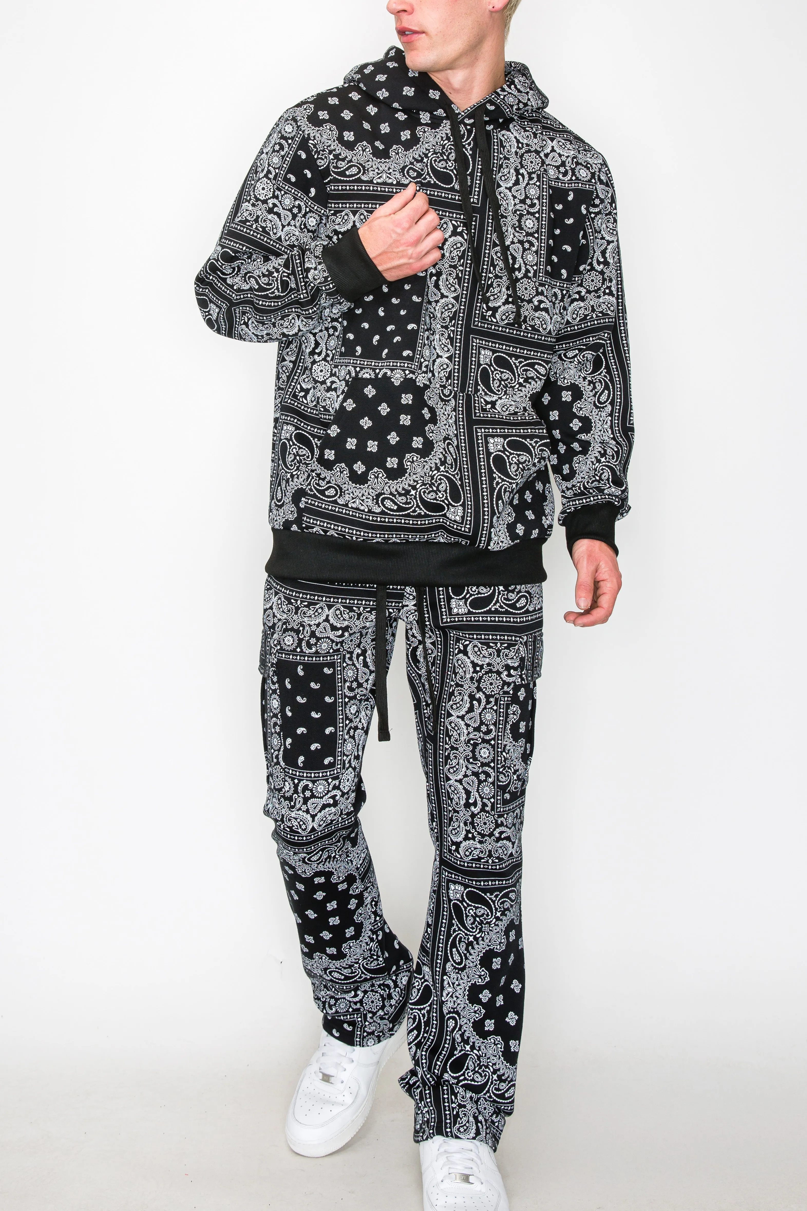 Bandana Pullover Cargo Flared Fleece Set