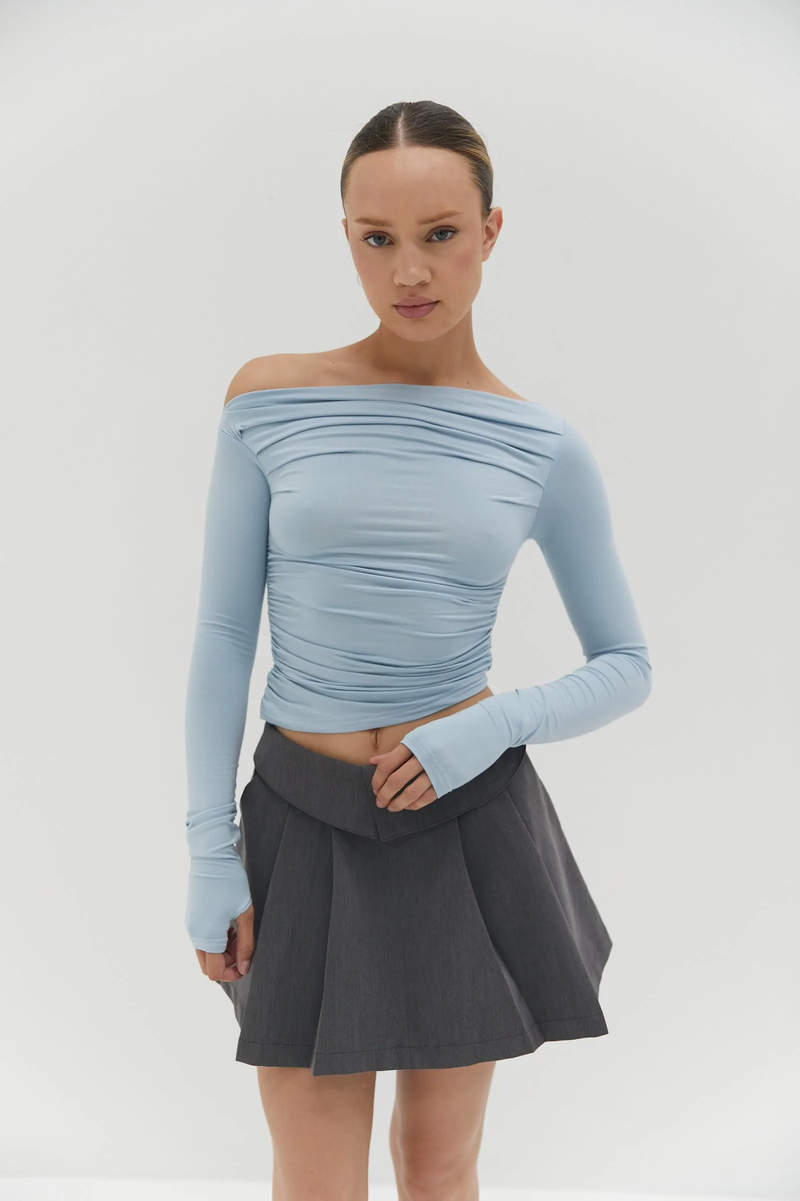 Bella Ruche off The Shoulder Top - Blue