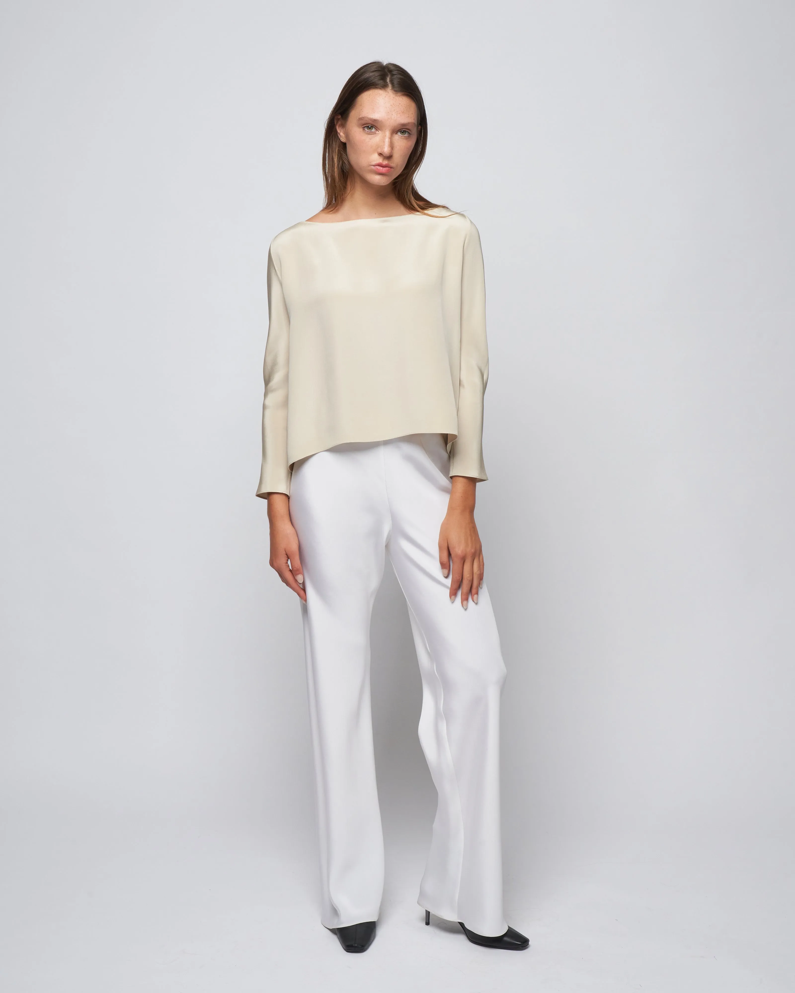 bias wide pant - bright white silk