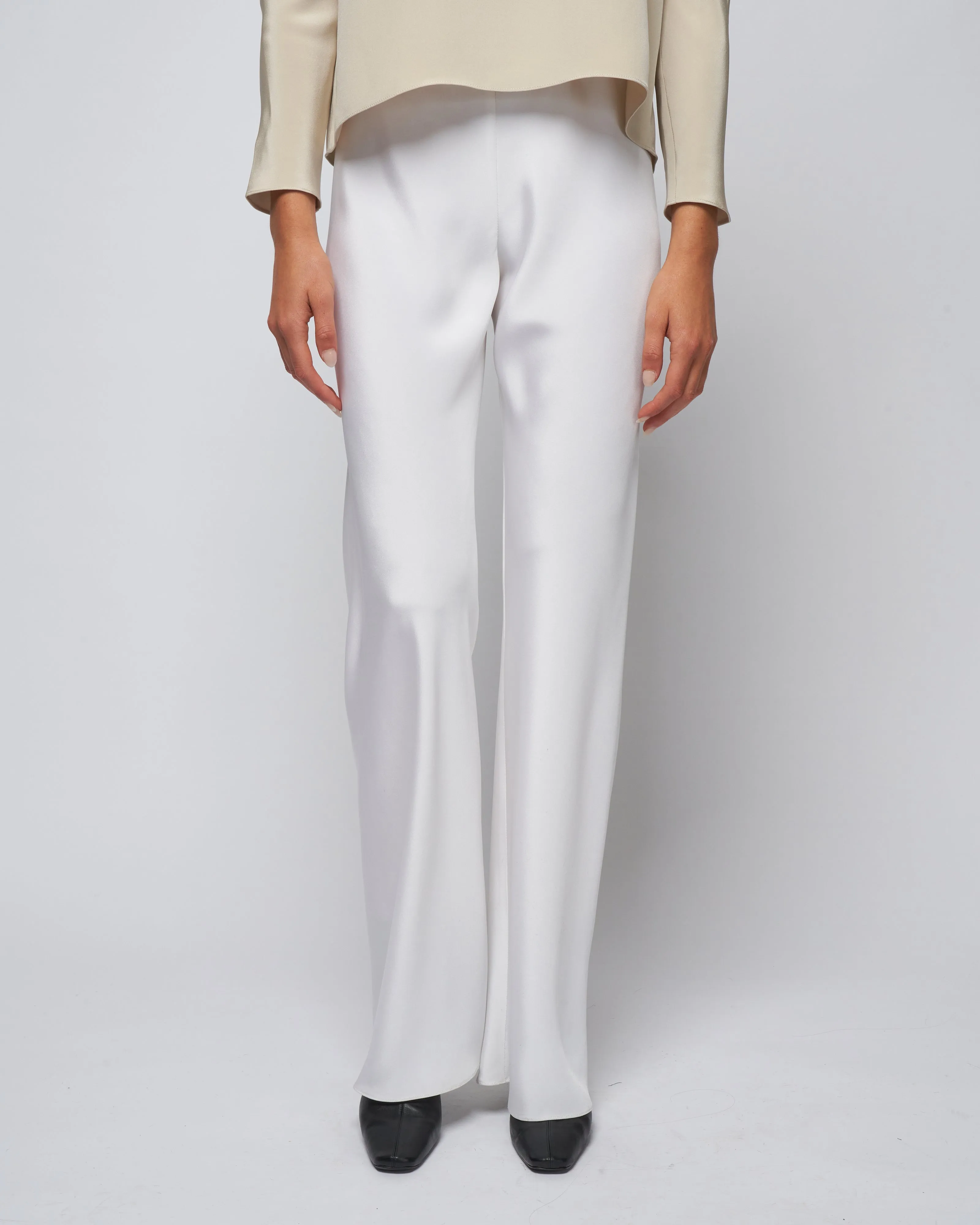 bias wide pant - bright white silk