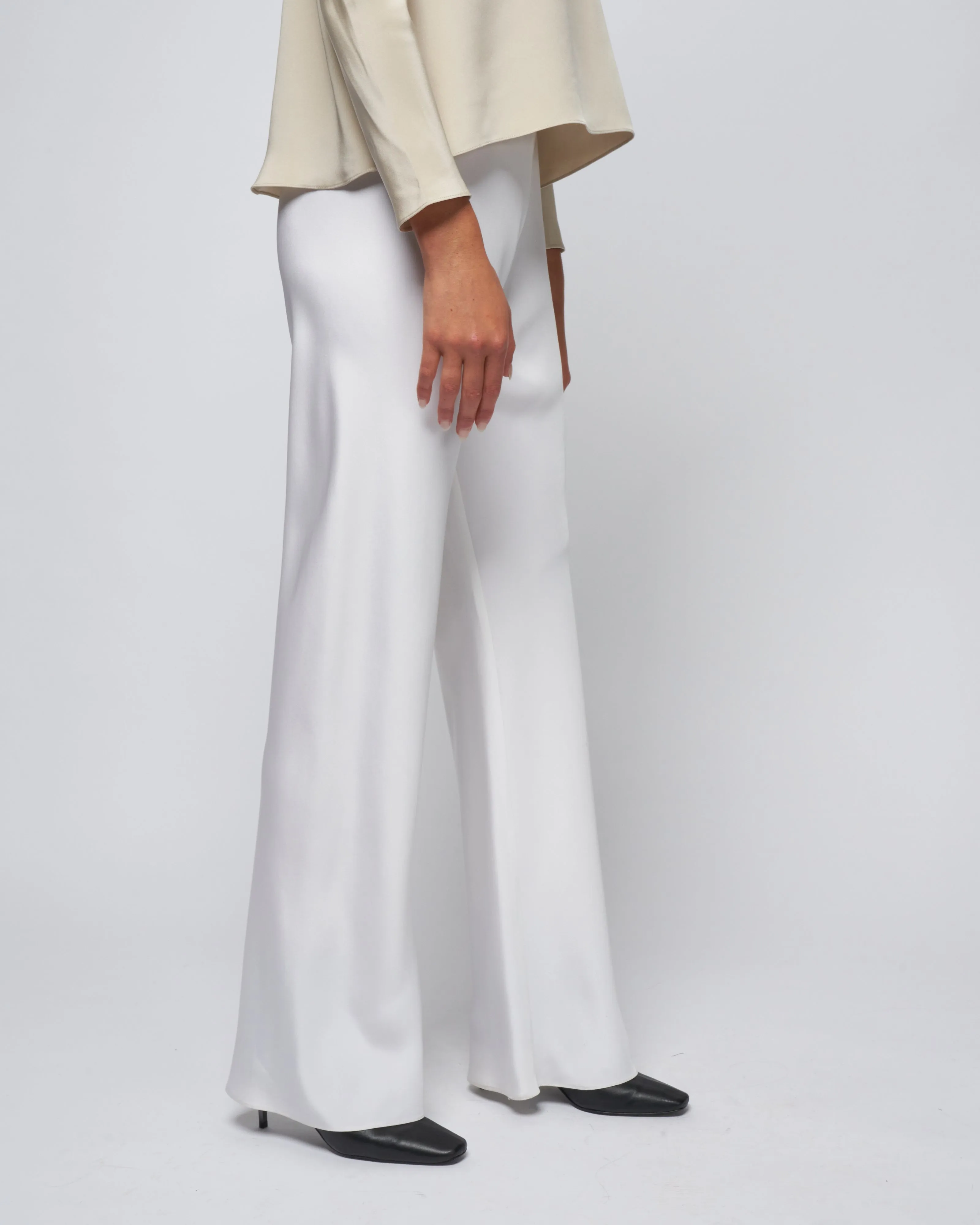 bias wide pant - bright white silk