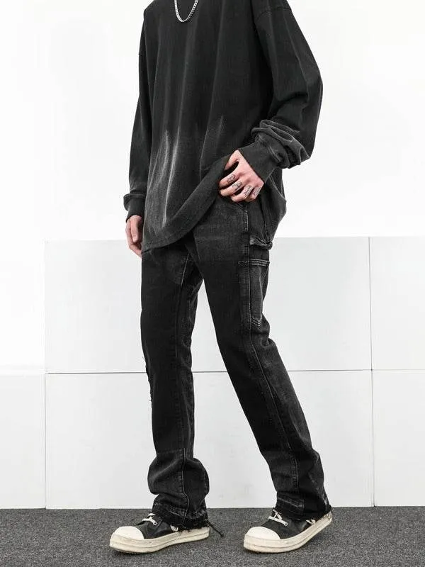 Black Bootcut Raw Hem Jeans Male