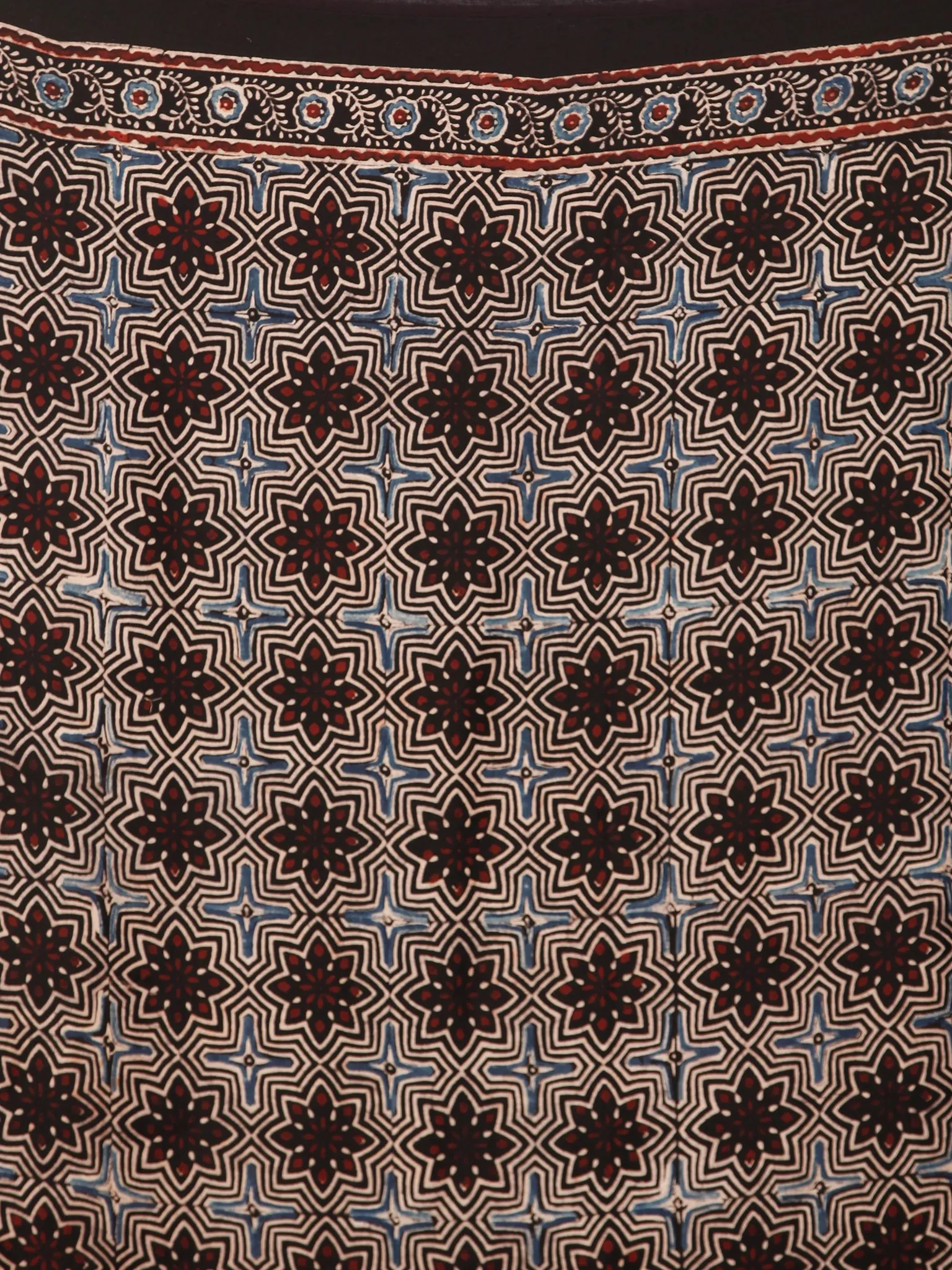 Black Maroon Grey Indigo Ajrakh Hand Block Printed Modal Silk Saree in Natural Colors - S031703377