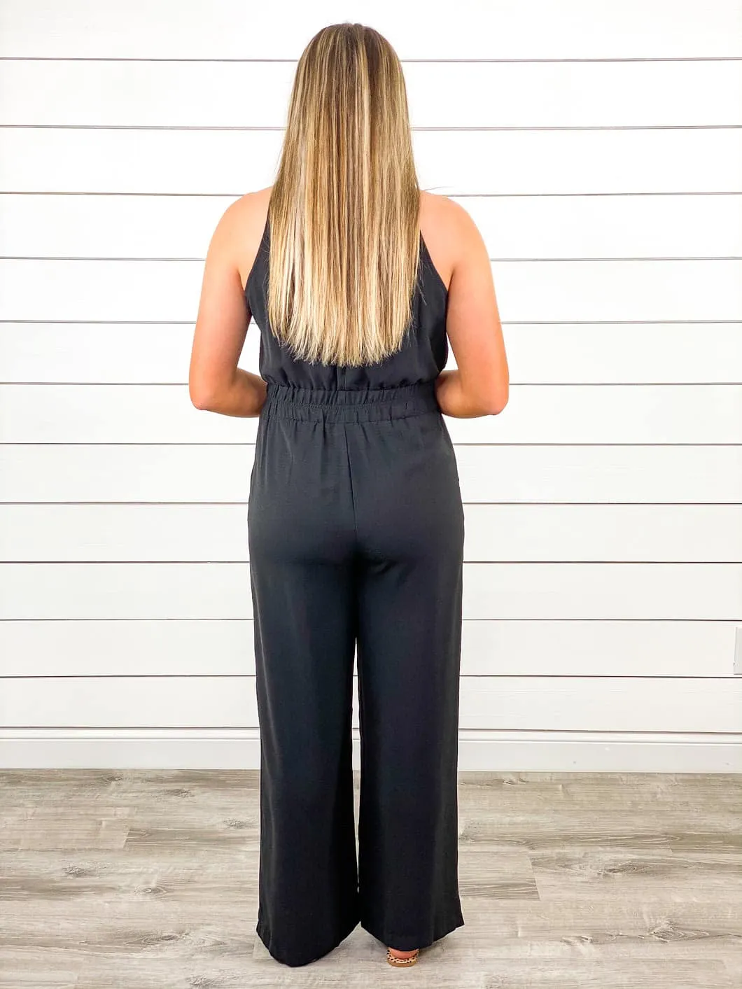 Black Mock Neck Halter Jumpsuit - Restocked!!!