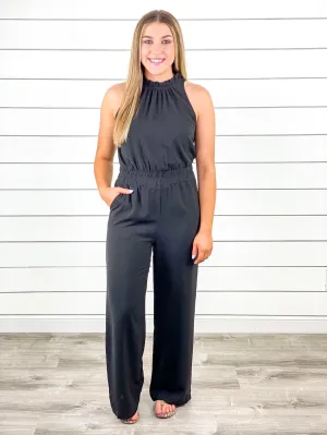 Black Mock Neck Halter Jumpsuit - Restocked!!!