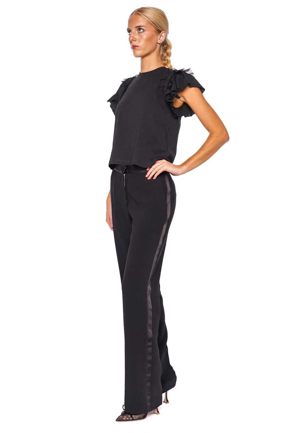 Black Straight Leg Tuxedo Pant