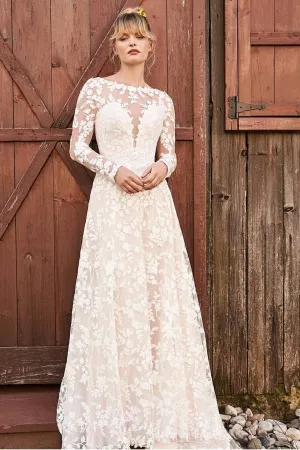 Boat Neck Lace Bride Dresses Long Sleeves