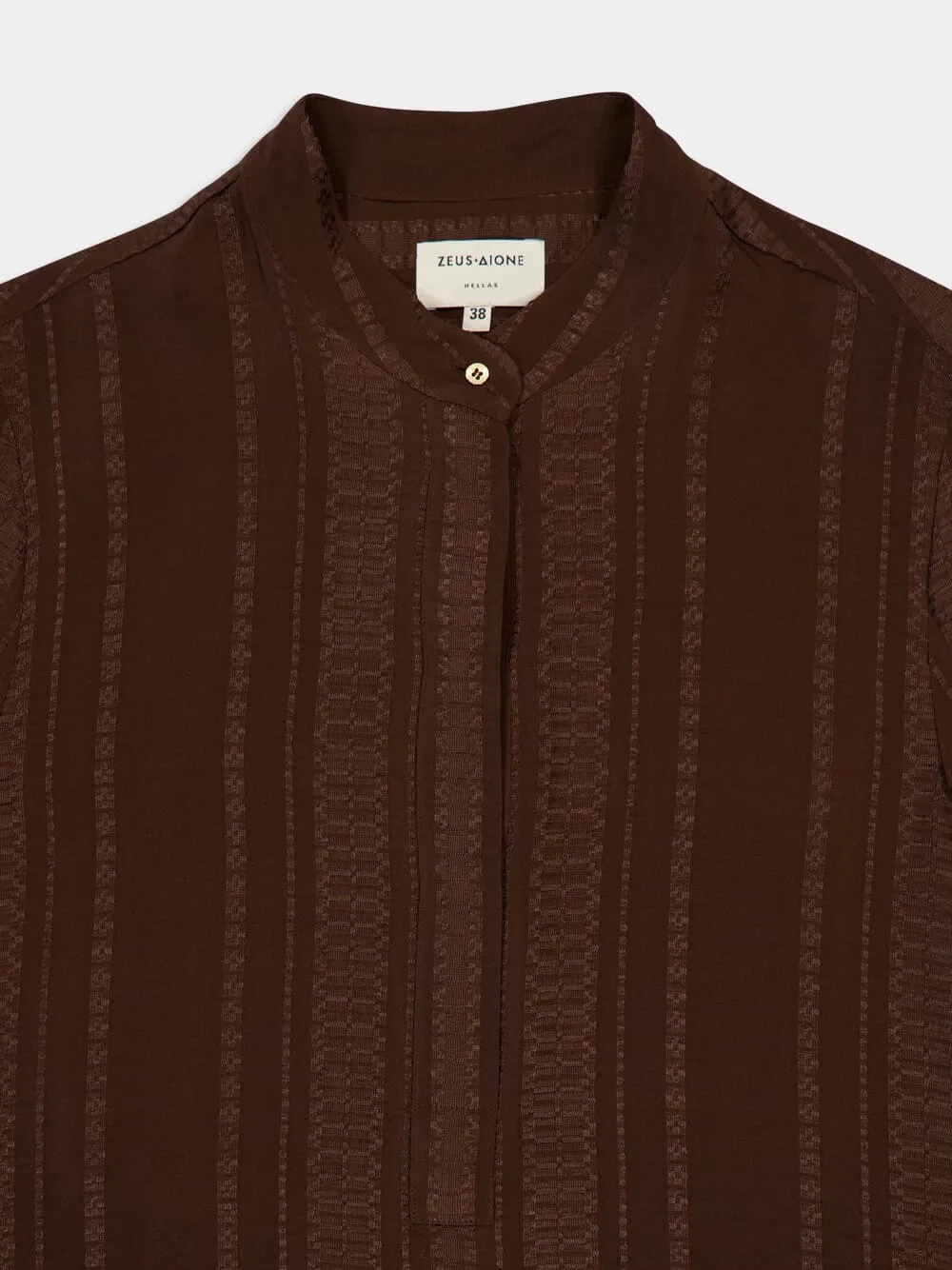 Brown Hera Textured Silk Mao Collar Blouse