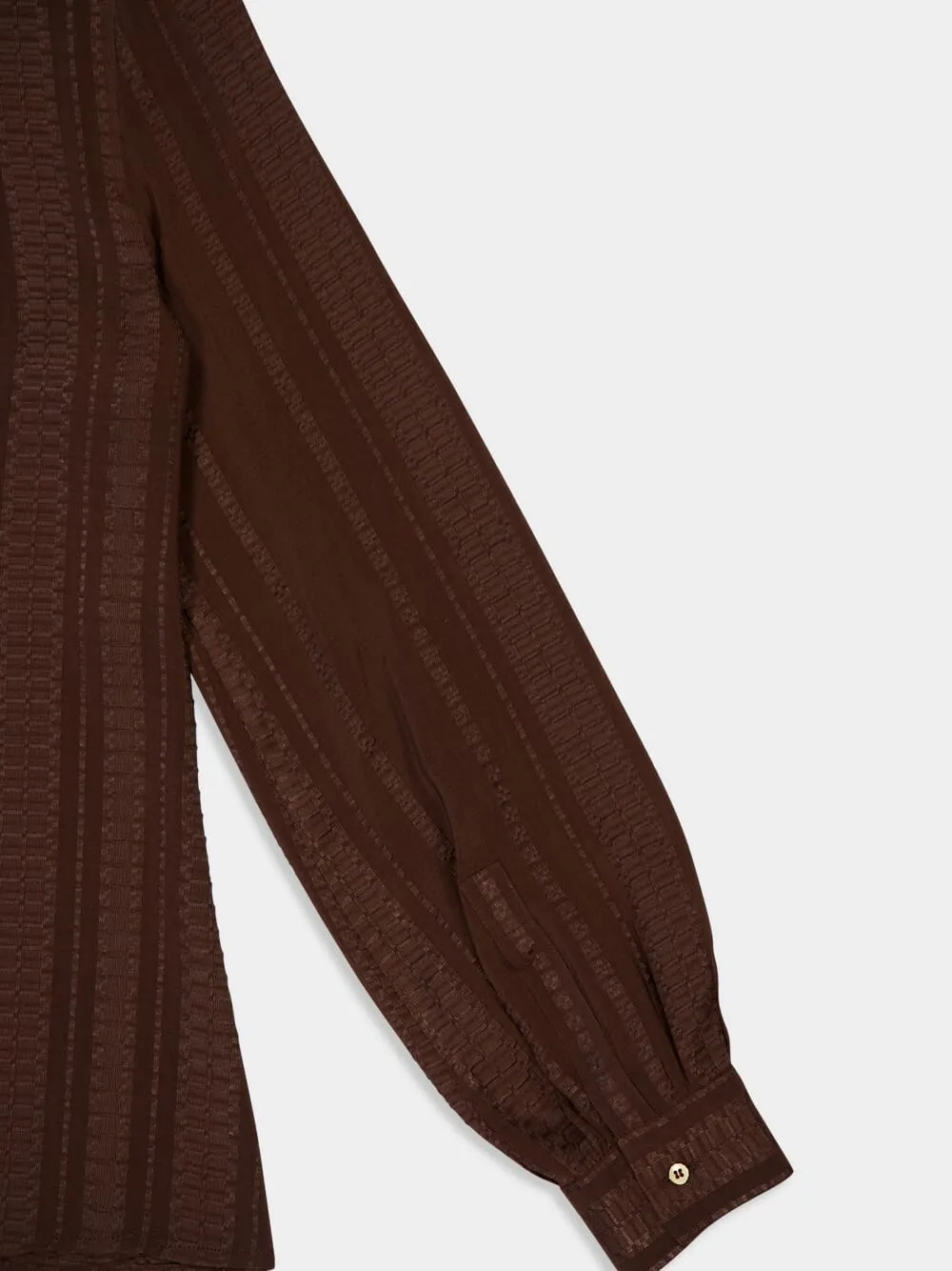 Brown Hera Textured Silk Mao Collar Blouse