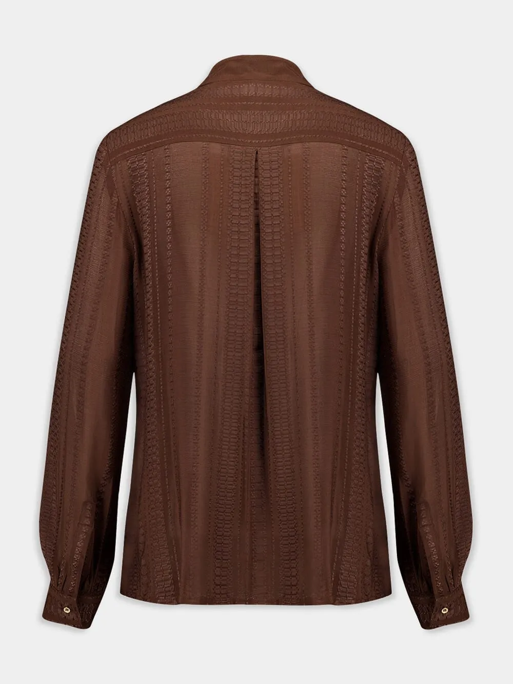 Brown Hera Textured Silk Mao Collar Blouse
