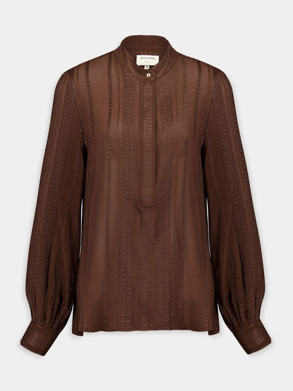 Brown Hera Textured Silk Mao Collar Blouse