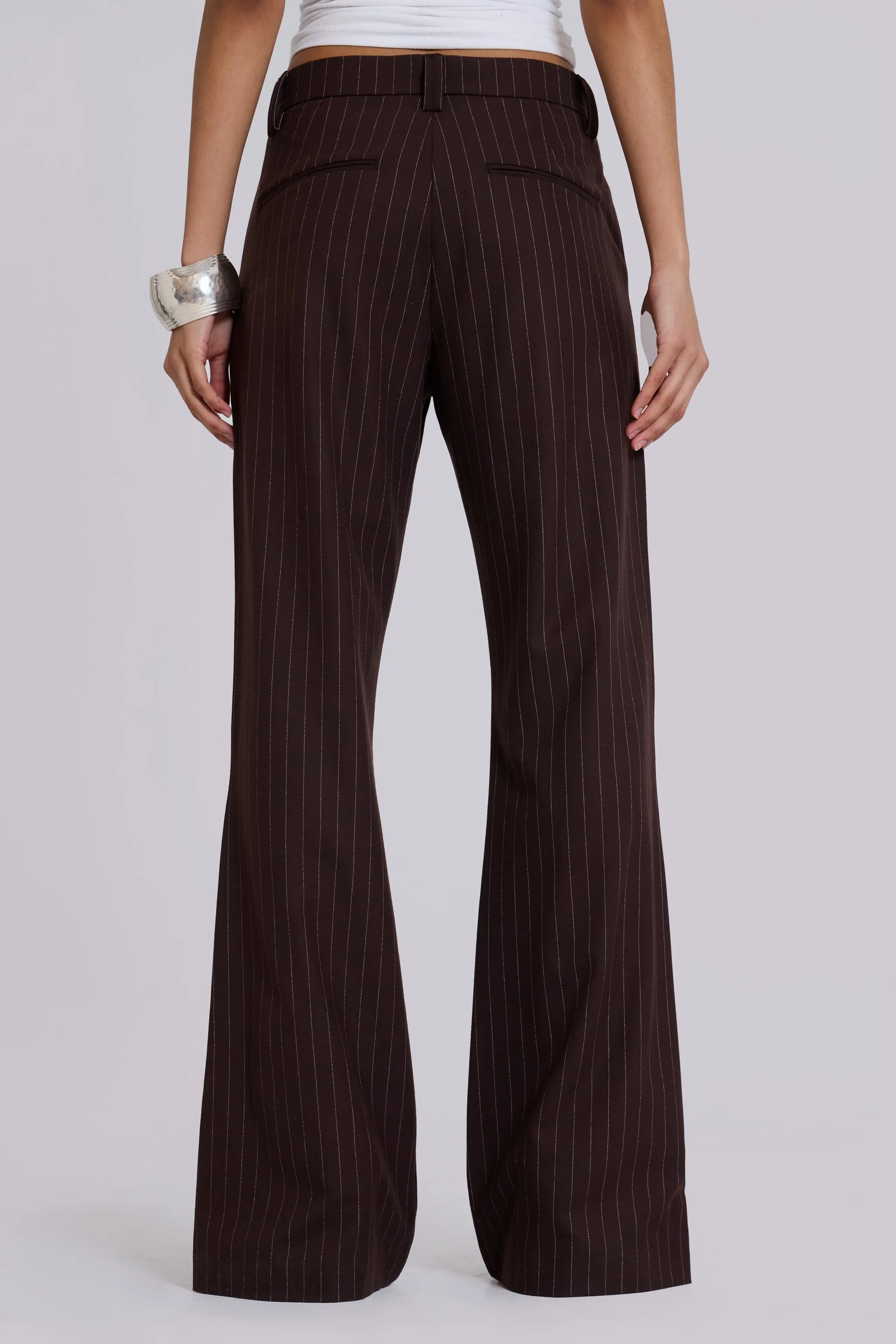 Brown Pinstripe Stacked Bootcut Suit Pants