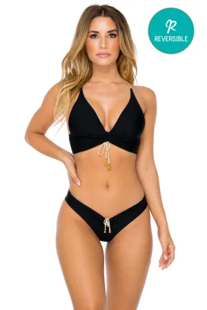 BUENA VISTA - Drawstring Halter Top & Drawstring Ruched Brazilian Bottom • Black