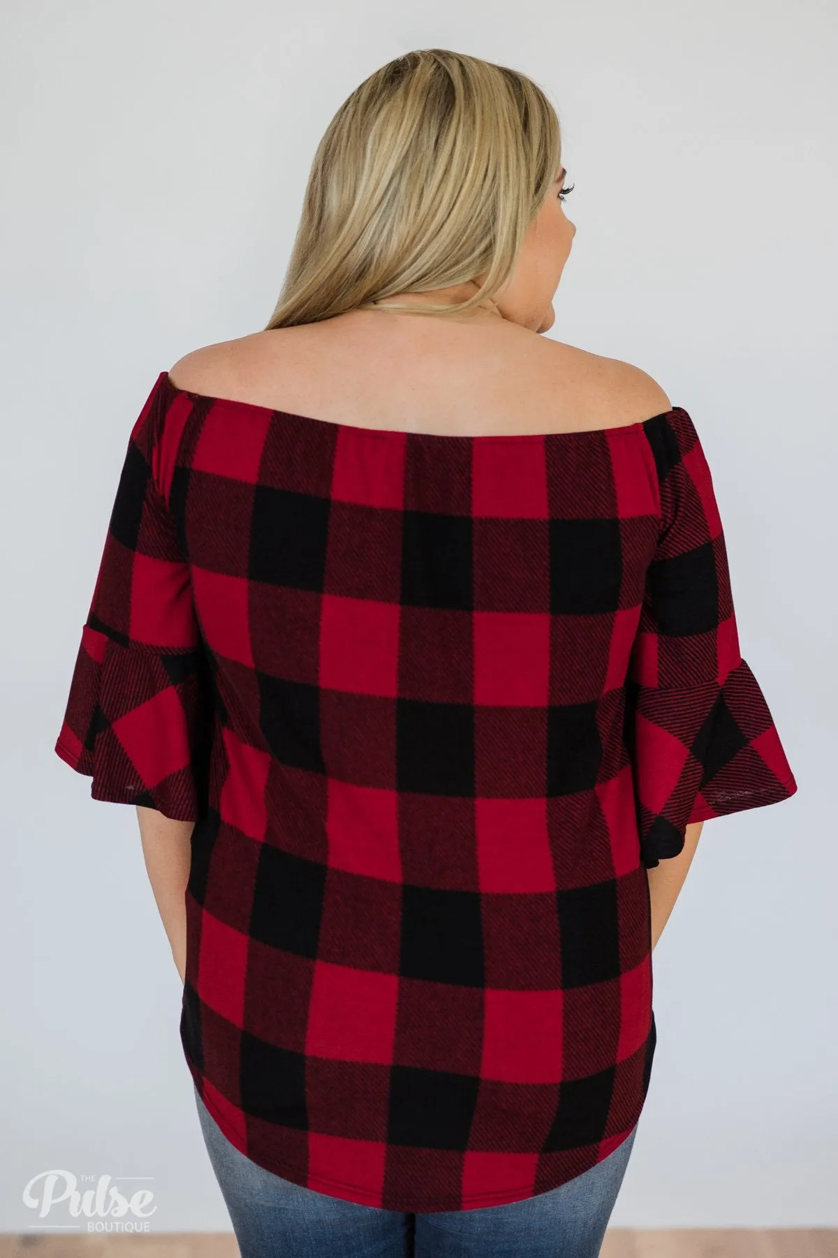 Buffalo Plaid Off the Shoulder Top