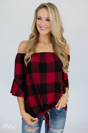 Buffalo Plaid Off the Shoulder Top