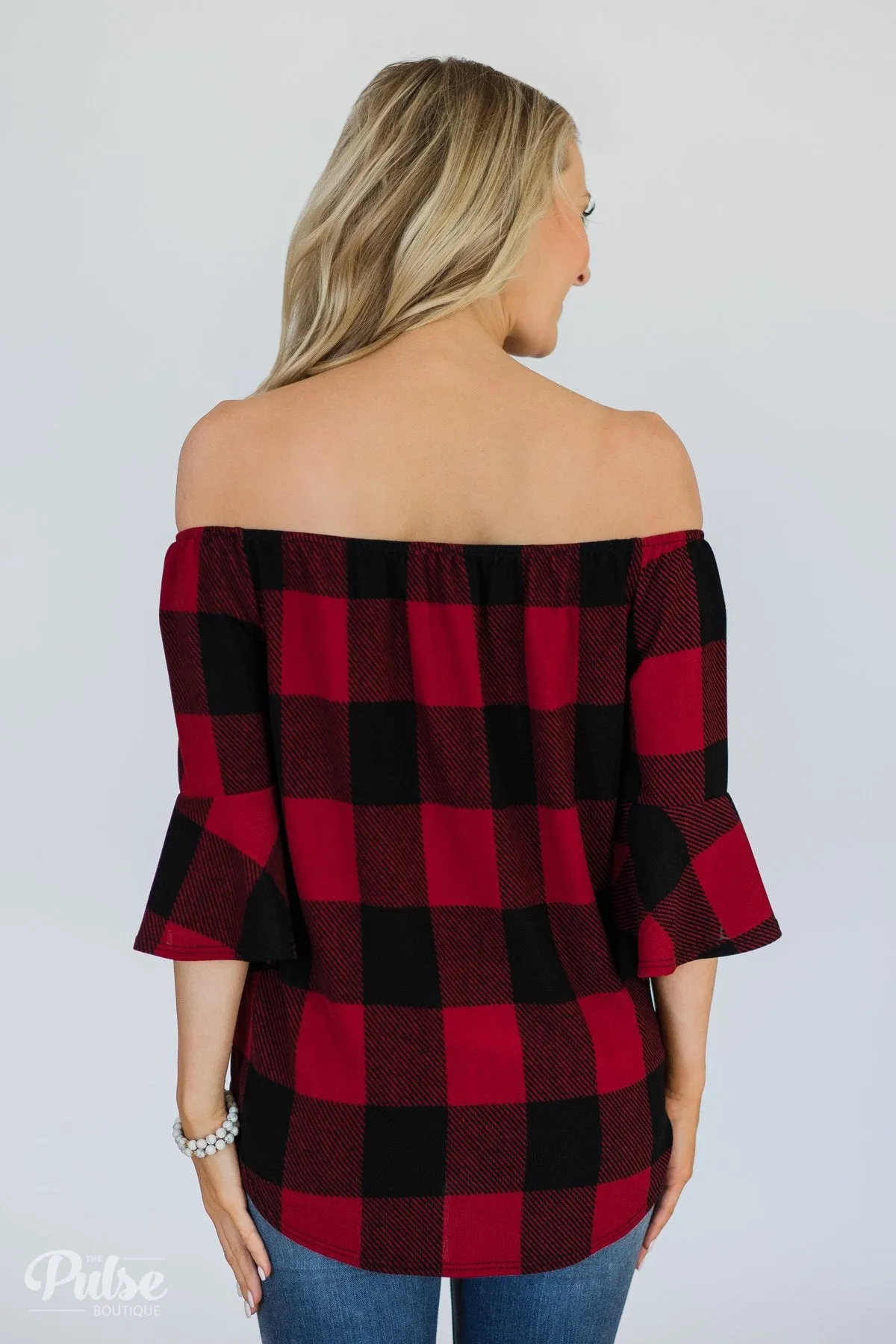 Buffalo Plaid Off the Shoulder Top