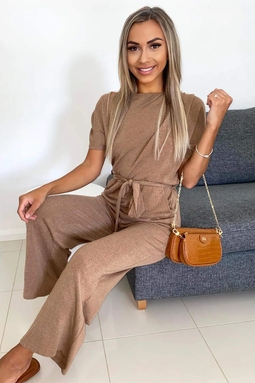 Camel Knitted Jumpsuit