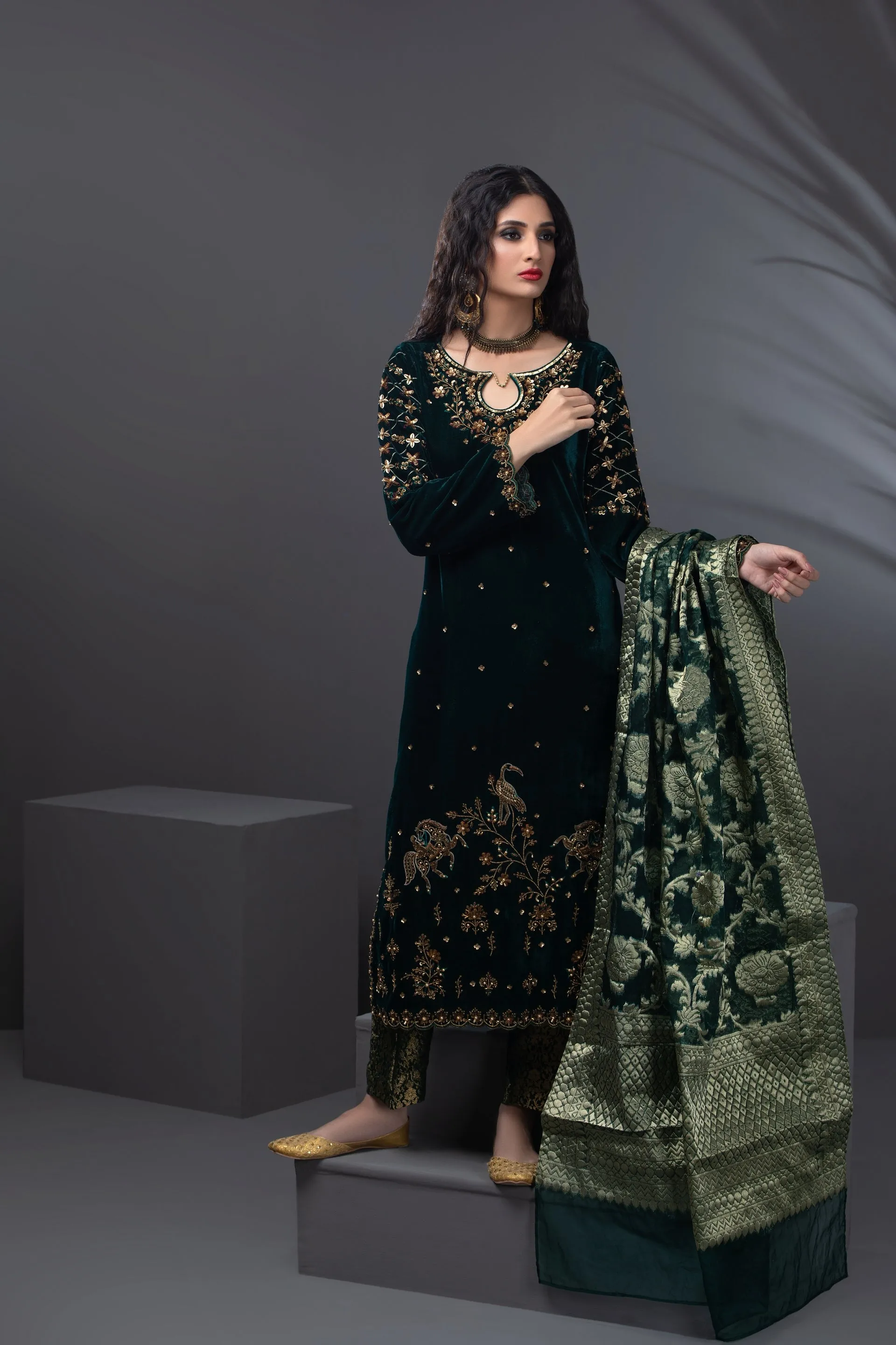 Carmella Embroidered Shirt With Pants & Dupatta 3-Piece Stitched