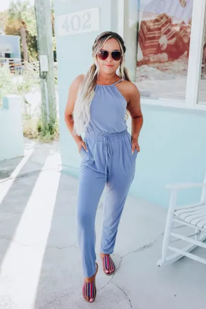 Carolina Blue Halter Neck Jumpsuit