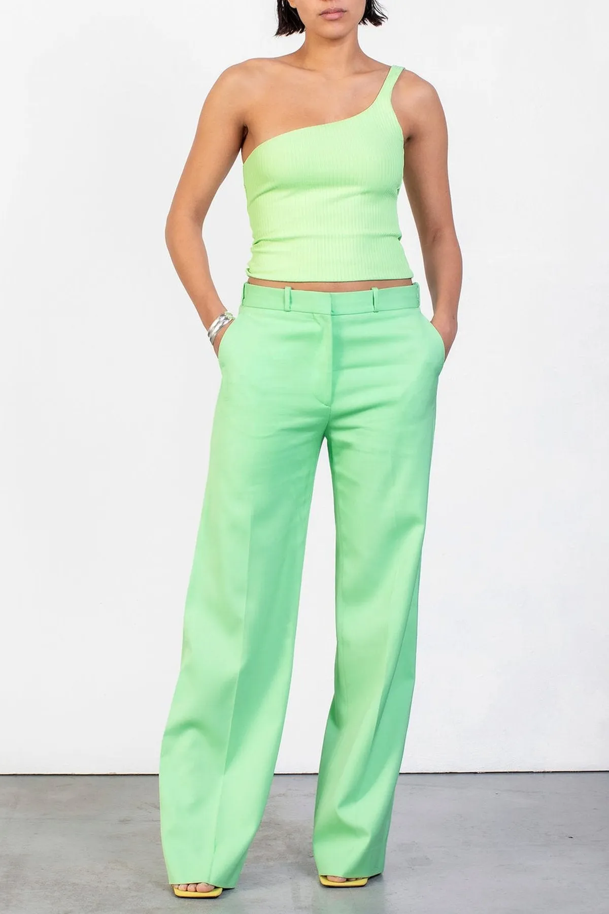 Chize One-Shoulder Knit Ribbed Top in Pistachio