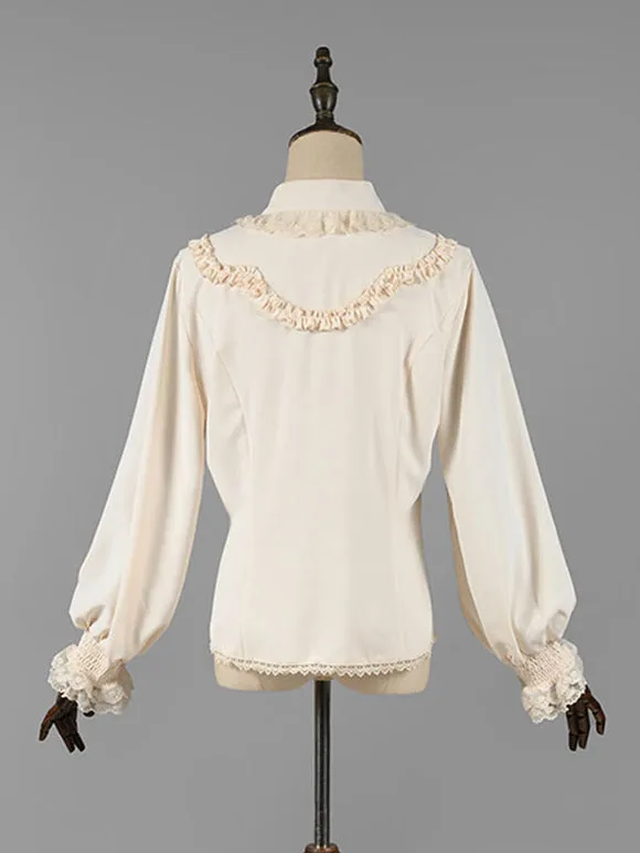 Classic Lolita Blouses Lolita Top Ecru White Long Sleeves Lace Ruffles Lolita Shirt