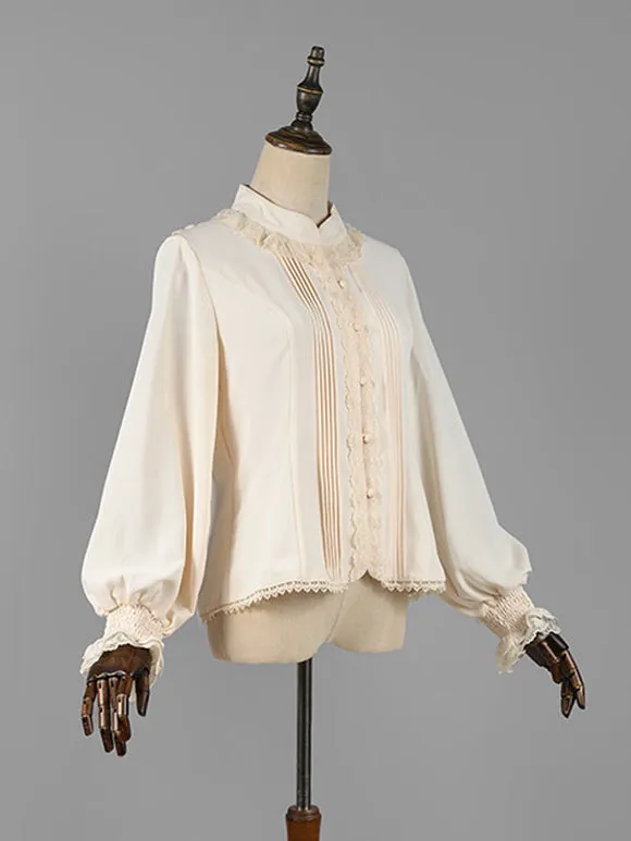 Classic Lolita Blouses Lolita Top Ecru White Long Sleeves Lace Ruffles Lolita Shirt