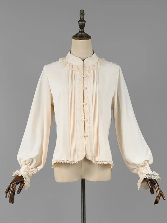 Classic Lolita Blouses Lolita Top Ecru White Long Sleeves Lace Ruffles Lolita Shirt