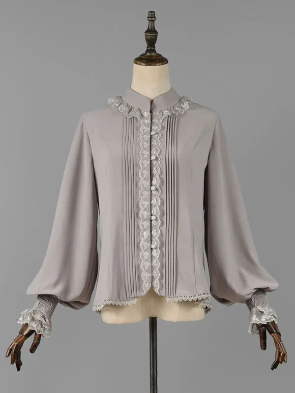 Classic Lolita Blouses Lolita Top Ecru White Long Sleeves Lace Ruffles Lolita Shirt