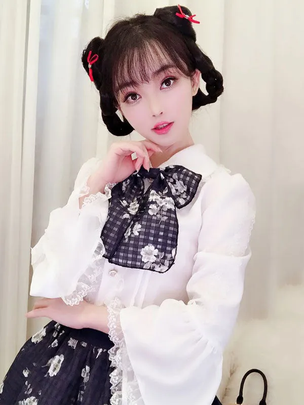 Classic Lolita Shirt Lace Ruffle Pleated White Lolita Blouse