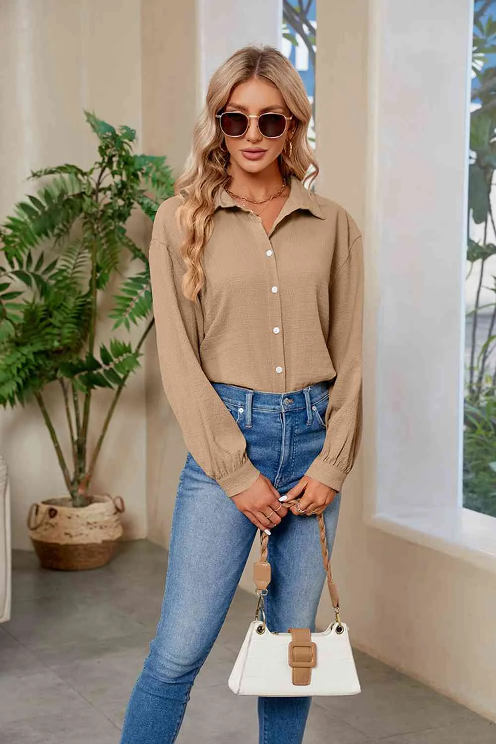 Collared Neck Buttoned Long Sleeve Shirt (4 Colors)