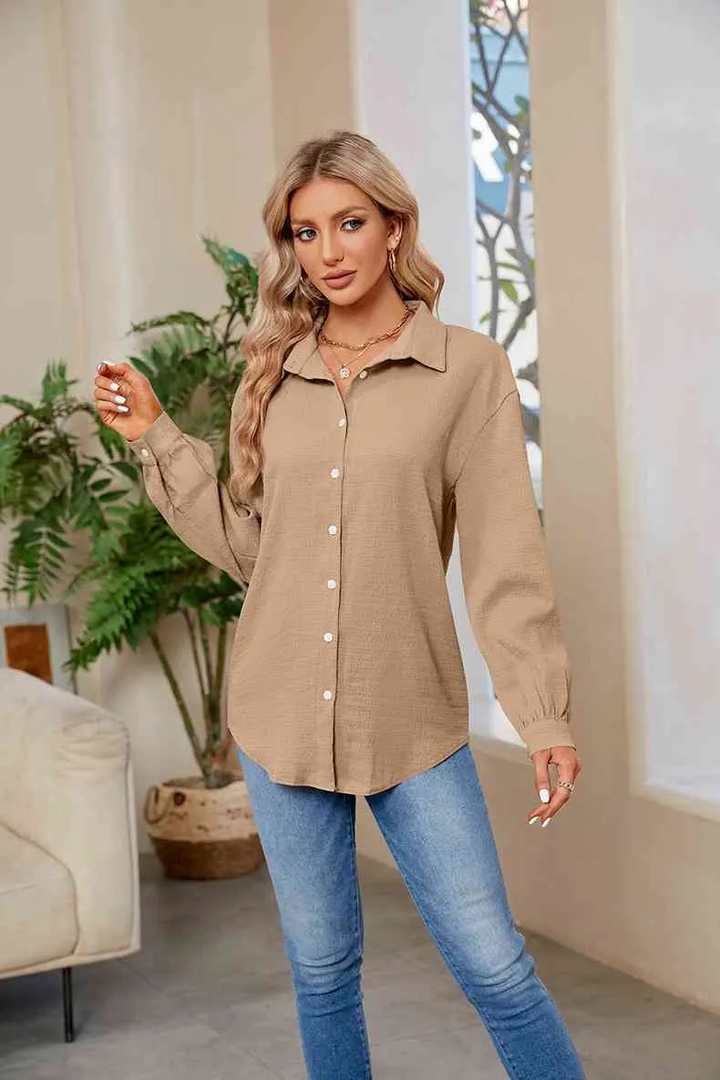 Collared Neck Buttoned Long Sleeve Shirt (4 Colors)