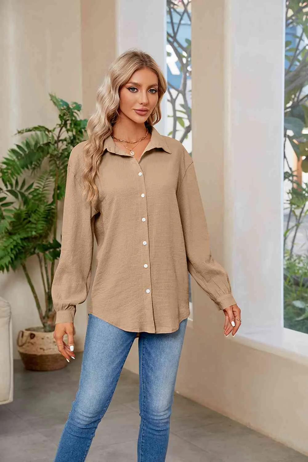 Collared Neck Buttoned Long Sleeve Shirt (4 Colors)