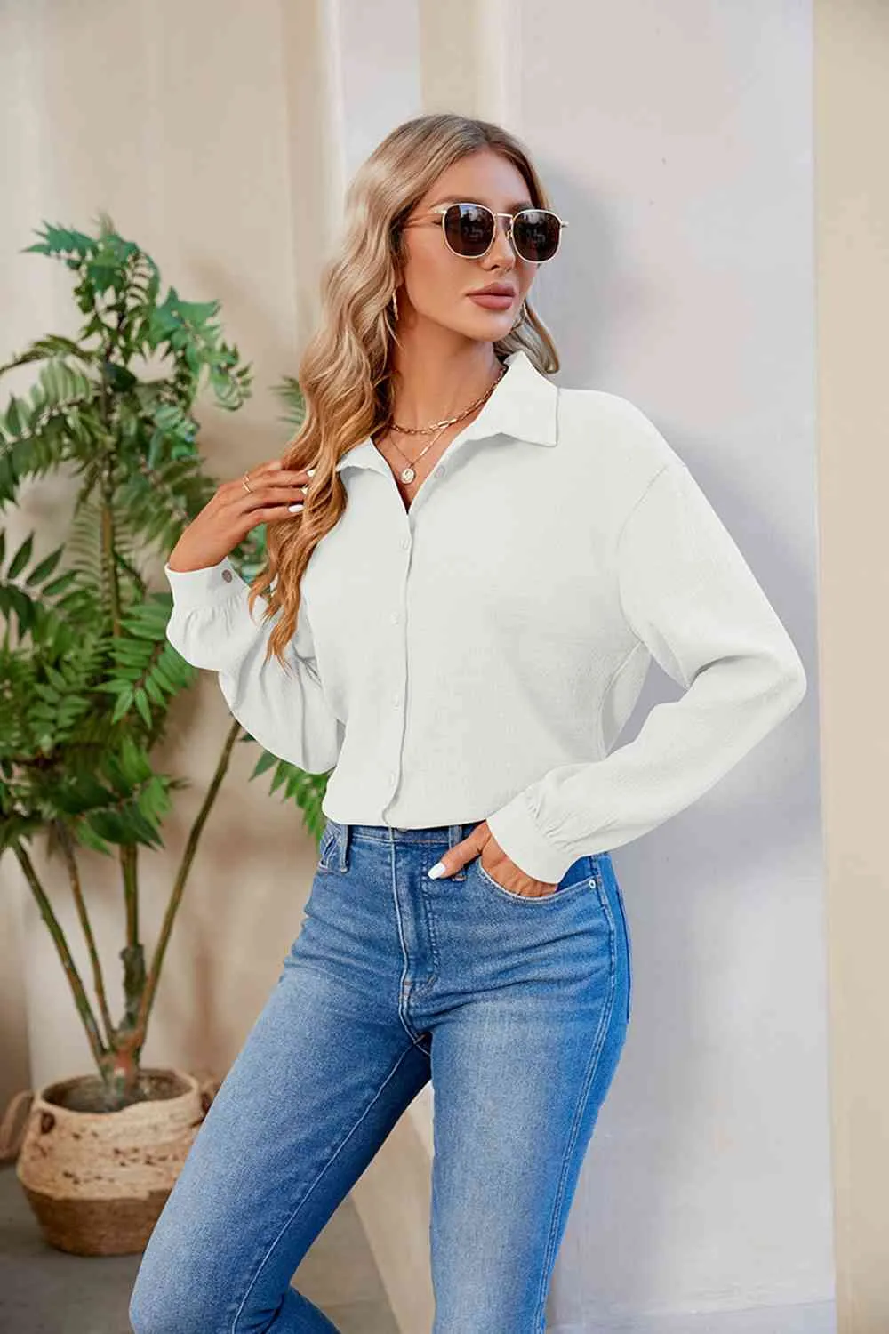 Collared Neck Buttoned Long Sleeve Shirt (4 Colors)