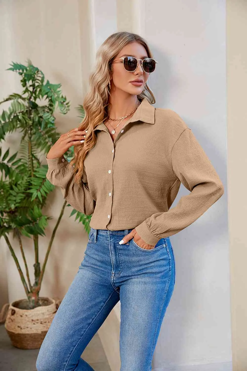 Collared Neck Buttoned Long Sleeve Shirt (4 Colors)