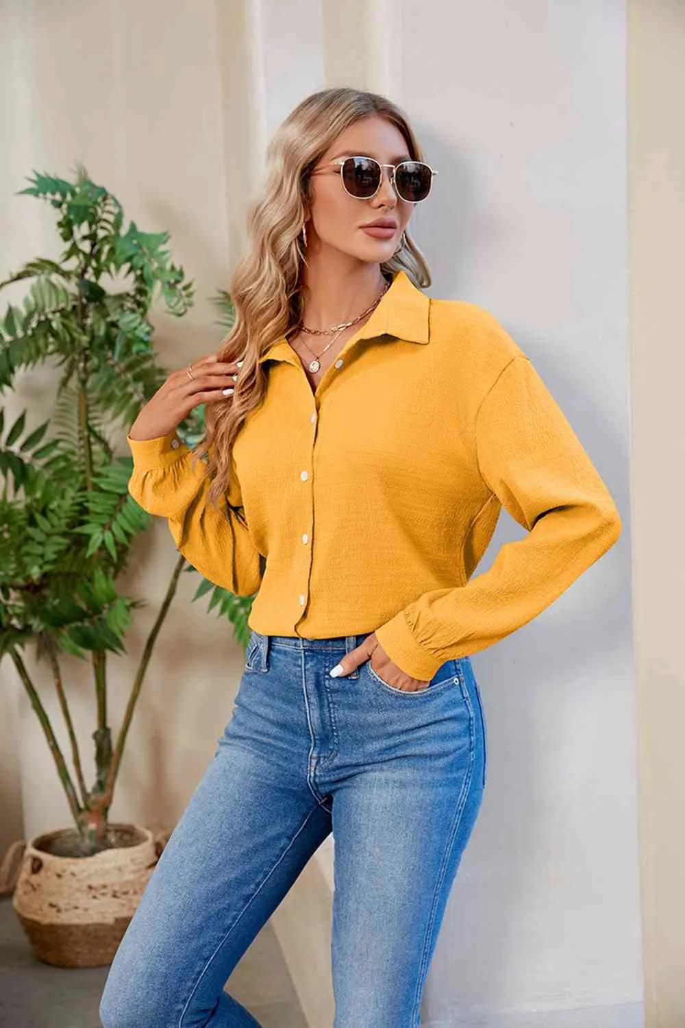 Collared Neck Buttoned Long Sleeve Shirt (4 Colors)