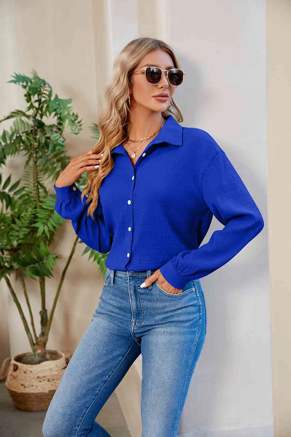 Collared Neck Buttoned Long Sleeve Shirt (4 Colors)