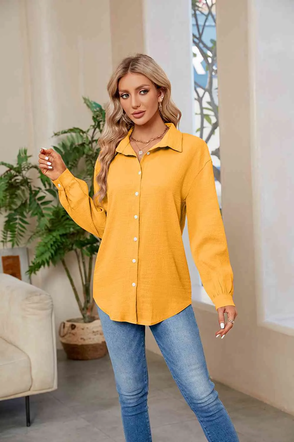 Collared Neck Buttoned Long Sleeve Shirt (4 Colors)