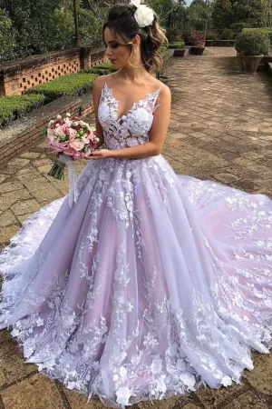 Color Block Floral Wedding Gown with Royal Train