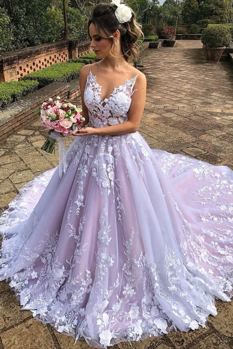 Color Block Floral Wedding Gown with Royal Train