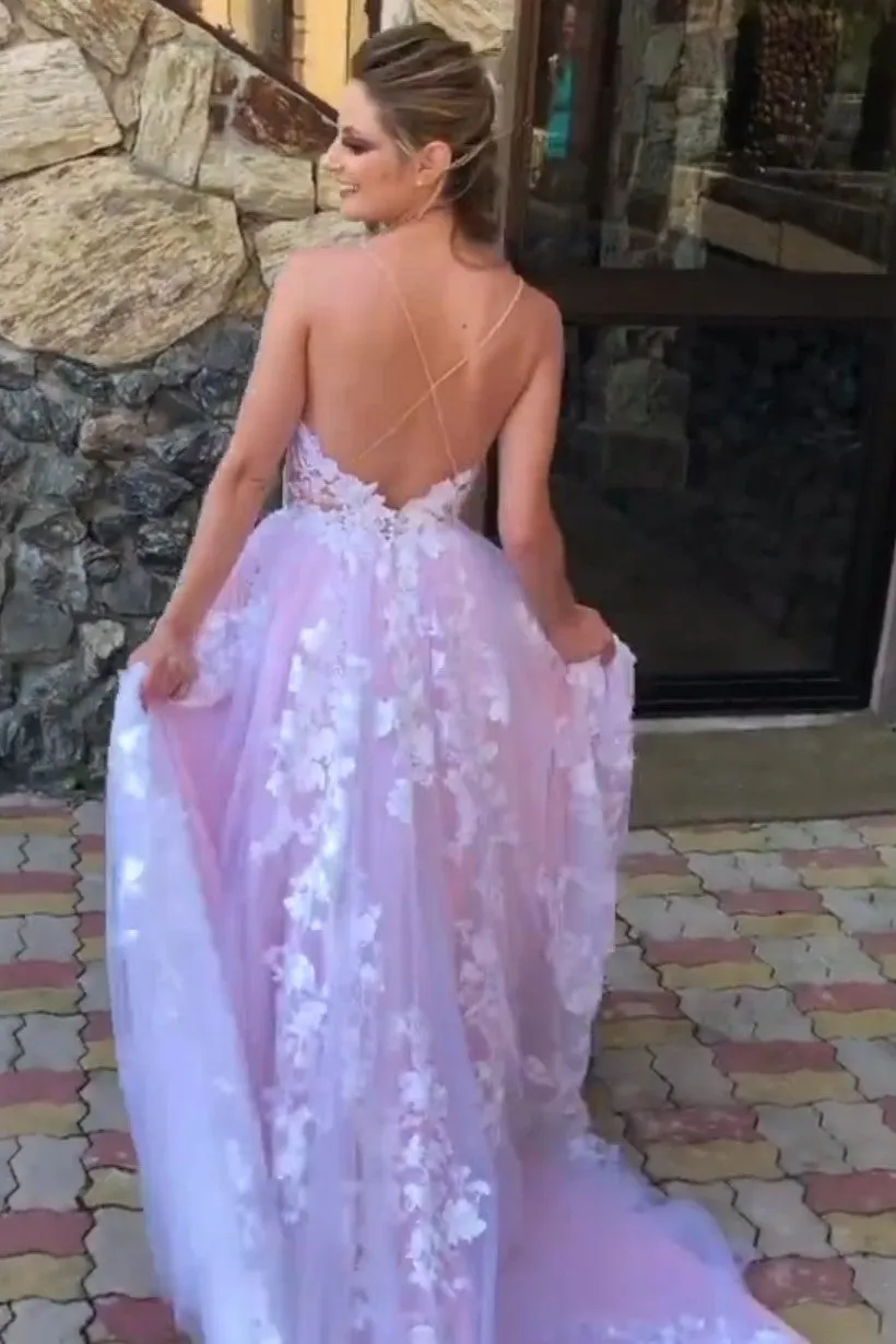 Color Block Lace Floral Bridal Gown Dress with V-neckline