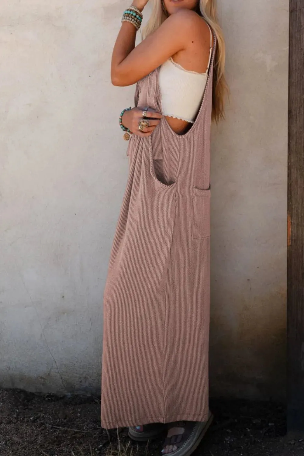 Corded Adjustable Straps Wide Leg Loose Overalls