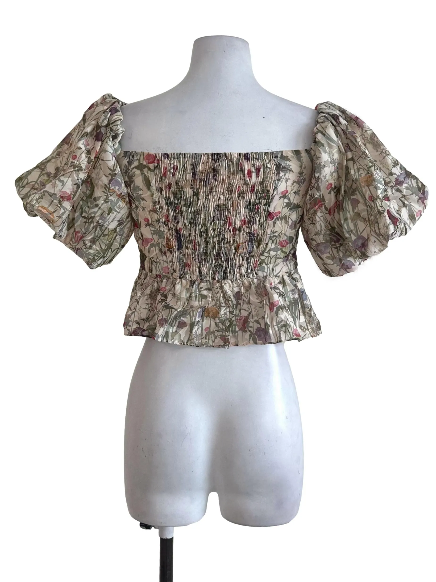 Cream Green Floral Top
