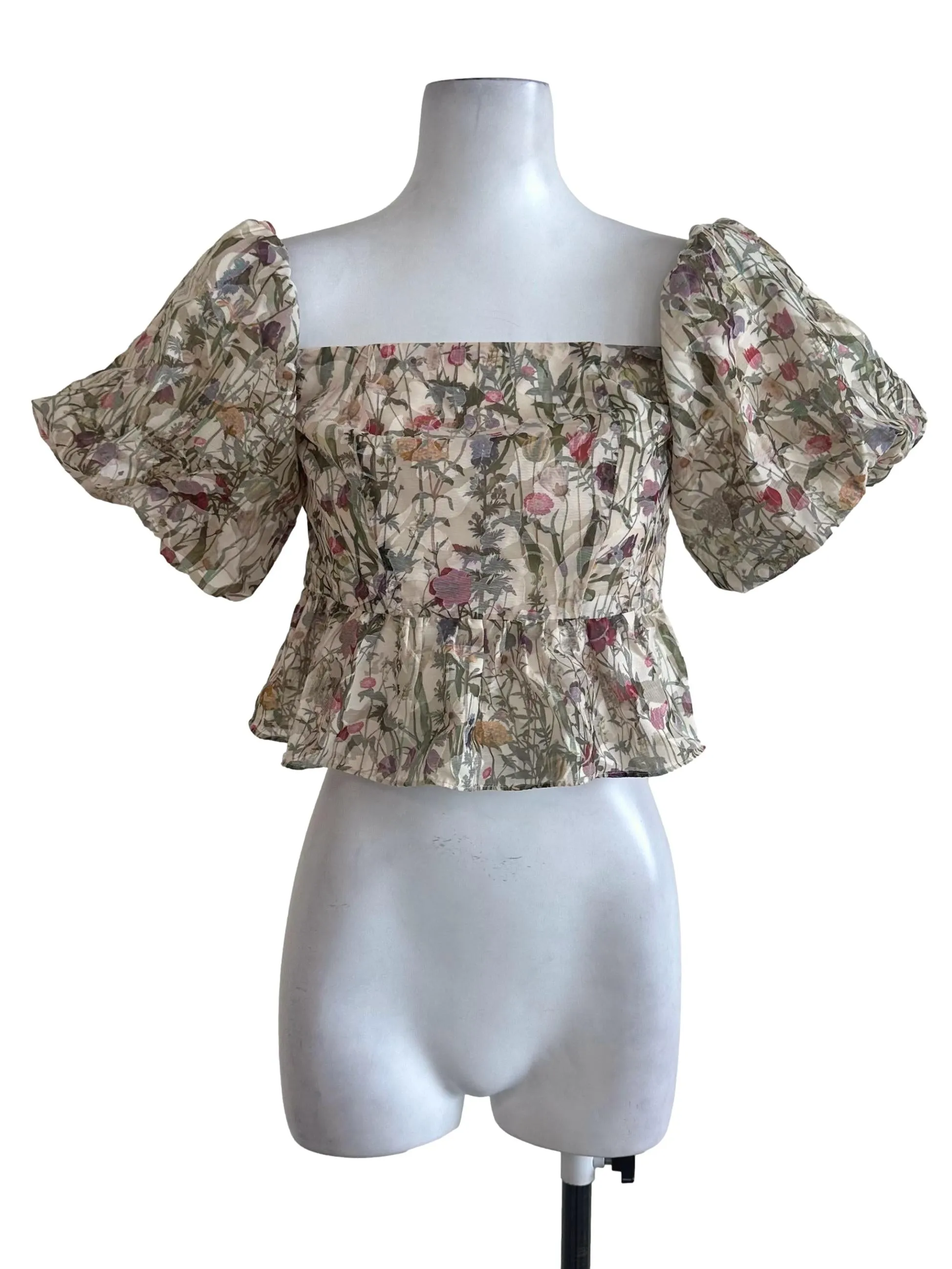 Cream Green Floral Top