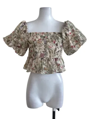 Cream Green Floral Top