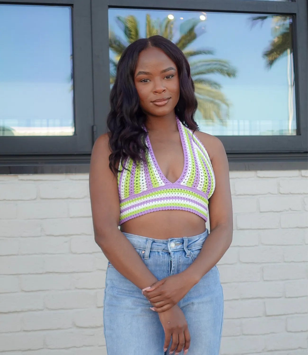 Crochet Halter Top(Purple/Lime)