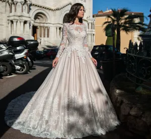Custom Made Long Sleeve Pearls Appliques A-line Wedding Dresses  Bruidsjurken Princess Bridal Gowns