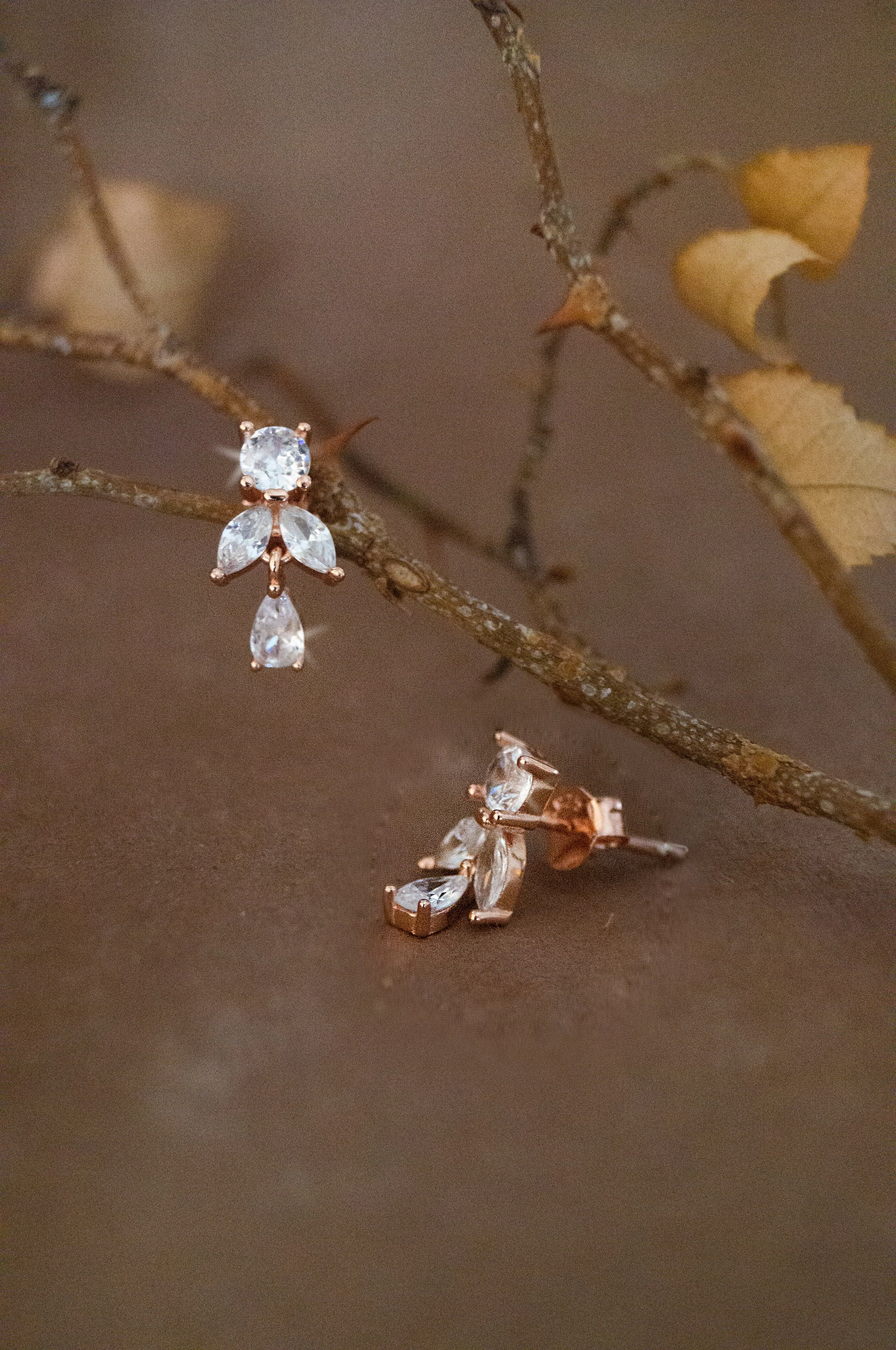 Dainty Twinkle Rose Gold Plated Sterling Silver Drop Earrings