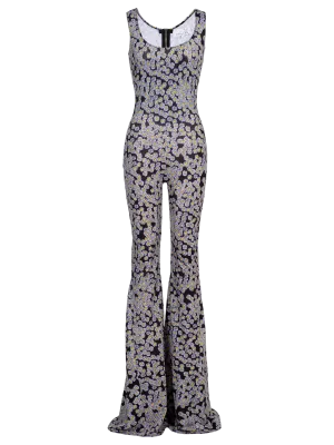 Daisy-print Flared-leg Jersey Jumpsuit