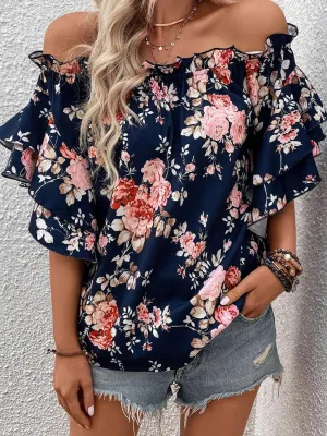 Dani Printed Off-Shoulder Floral Sleeve Blouse - Online Exclusive